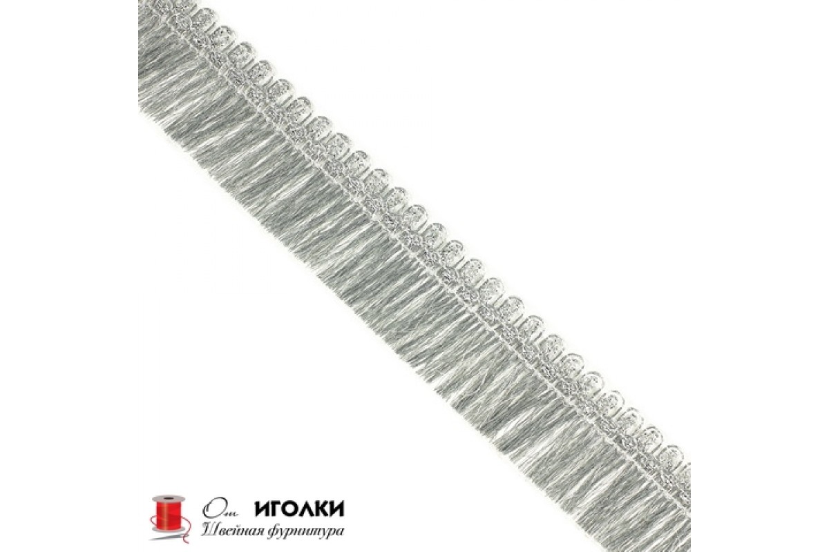 Тесьма металлизированная с кистями шир.4 см (40 мм) арт.7952-2 цв.серебро уп.13,5 м